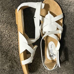 Bellini White Textured Strappy Sandals with Ankle Tie